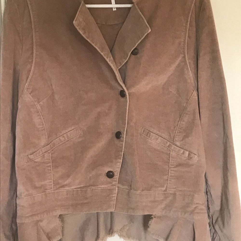 Free People Mauve Velvet Military Blazer with Ruffle Hem, Size M